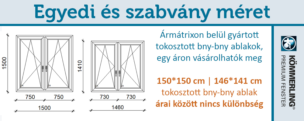 Tokosztott bny-bny műanyag ablak egyedi és szabvány méret