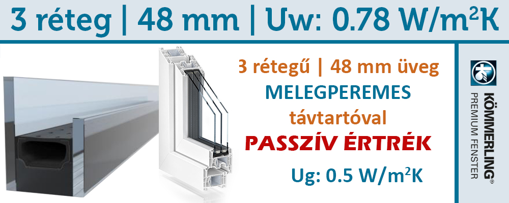 Műanyag ablak 3 rétegű melegperem üveg - passzív érték