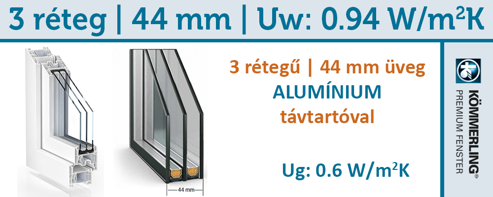 Műanyag ablak 3 rétegű üveggel - Kömmerling AD76