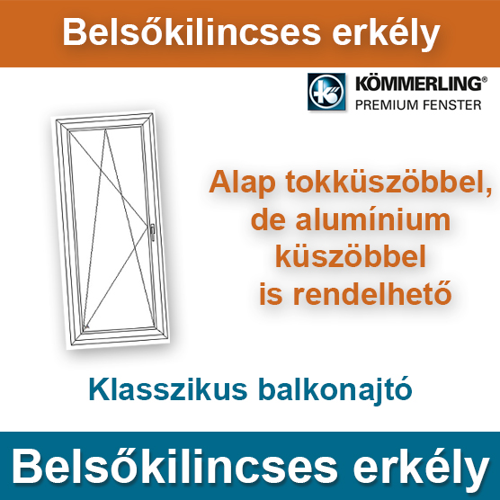 Műanyag erkélyajtó - tokküszöb - alu küszöb - belső kilincs